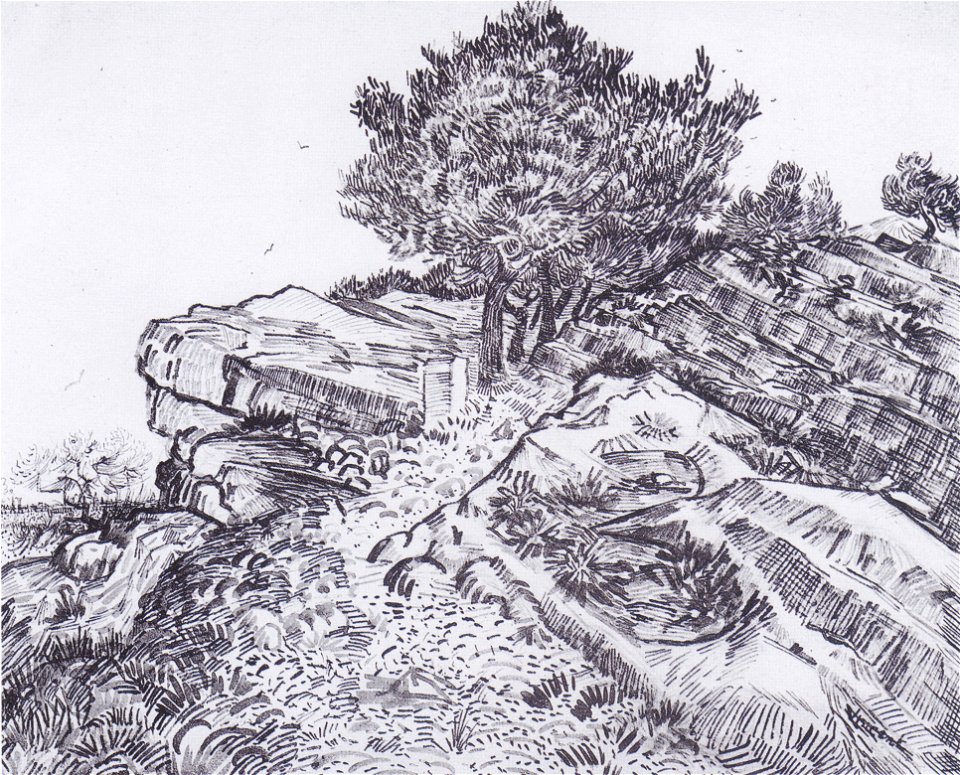 Van Gogh - Felshügel mit Bäumen - Montmajour