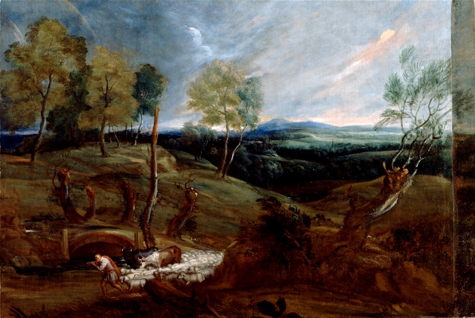 Van Dyck, Sir Anthony - Sunset Landscape with a Shepherd and his Flock - Google Art Project