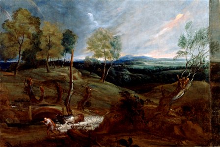 Van Dyck, Sir Anthony - Sunset Landscape with a Shepherd and his Flock - Google Art Project
