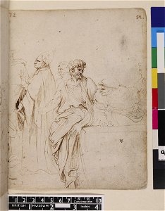 Van Dyck - 1957,1214.207.32, Six standing figures, after Raphael's Disputa, Vatican, leaf from van Dyck's Italian Sketchbook