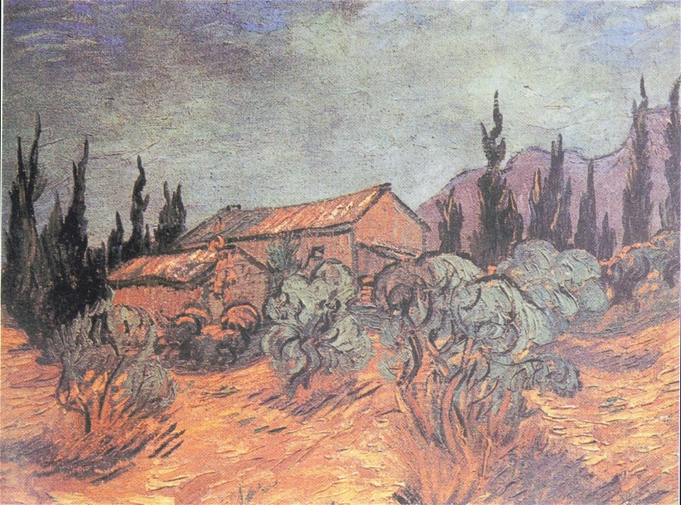 Van Gogh - Hütten zwischen Olivenbäumen und Zypressen