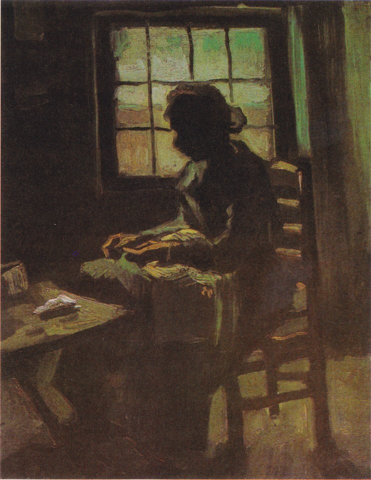 Van Gogh - Bäuerin, nähend, vor einem Fenster