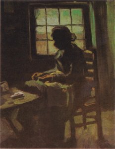 Van Gogh - Bäuerin, nähend, vor einem Fenster