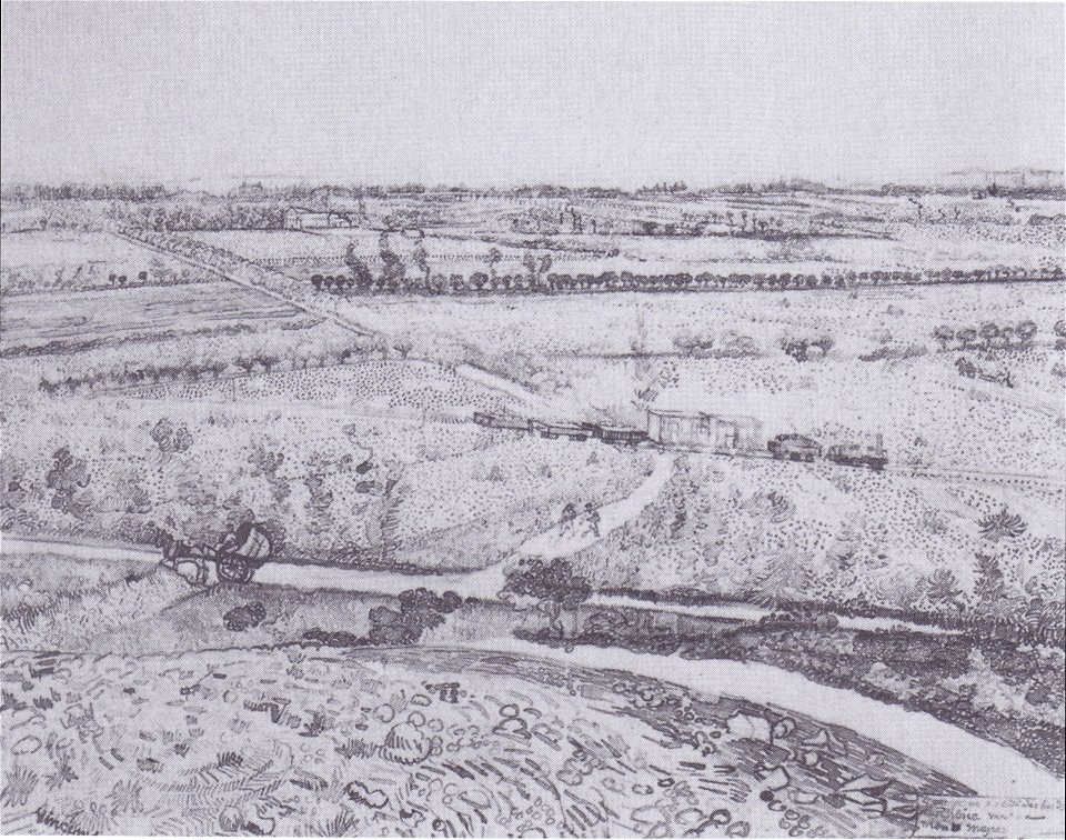 Van Gogh - Die Ebene La Crau bei Arles mit kleinem Zug