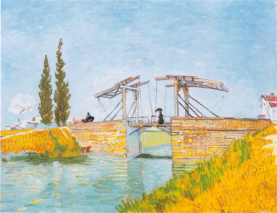 Van Gogh - Die Brücke von Langlois in Arles mit Dame mit Regenschirm