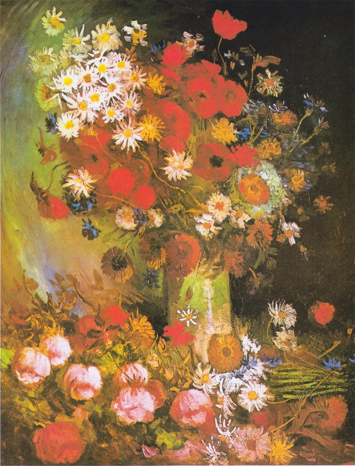 Van Gogh - Vase mit Mohn- und Kornblumen, Pfingstrosen und Chrysanthemen