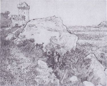 Van Gogh - Hügel mit der Ruine von Montmajour. Free illustration for personal and commercial use.
