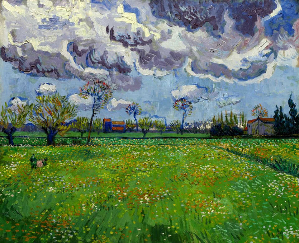 Van Gogh - Wiese mit Blumen unter Gewitterhimmel - Free Stock ...