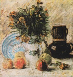 Van Gogh - Vase mit Blumen, Kaffeekanne und Früchte
