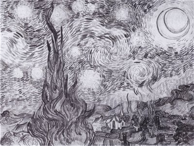 Van Gogh - Die Sternennacht (Zypressen und Dorf)