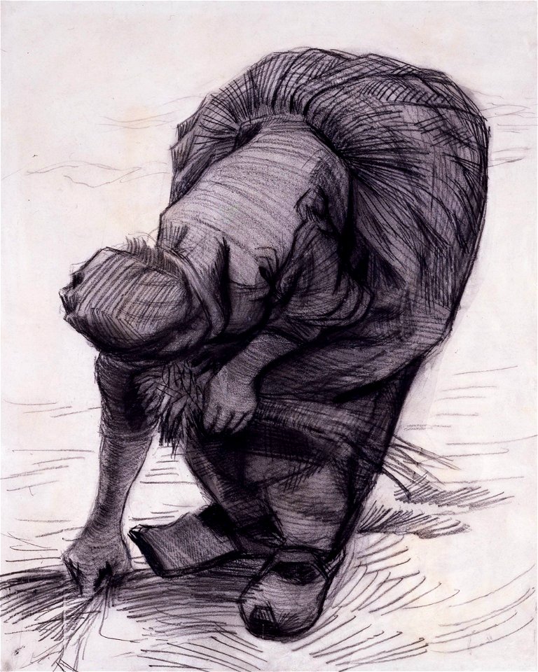 Vincent van Gogh - Paysanne arrachant de l'herbe (1885)
