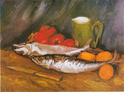 Van Gogh - Stillleben mit Makrelen, Zitronen und Tomaten. Free illustration for personal and commercial use.