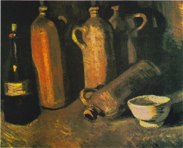 Van Gogh - Stillleben mit vier Krügen, Flasche und weißen Napf