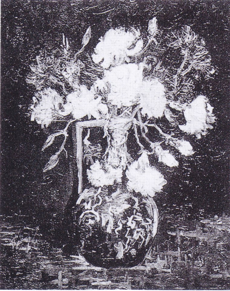 Van Gogh - Vase mit weißen und roten Nelken
