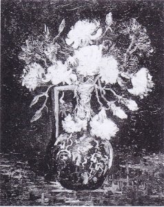 Van Gogh - Vase mit weißen und roten Nelken
