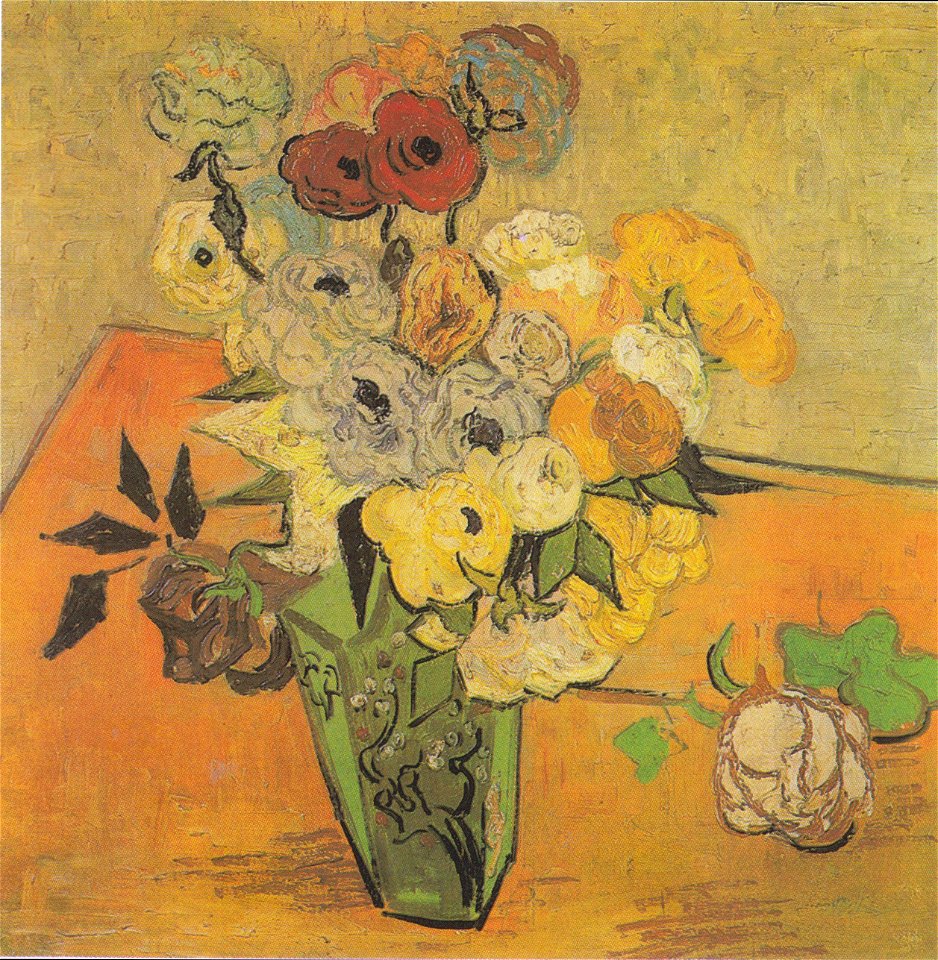 Van Gogh - Stillleben mit japanischer Vase, Rosen und Anemonen