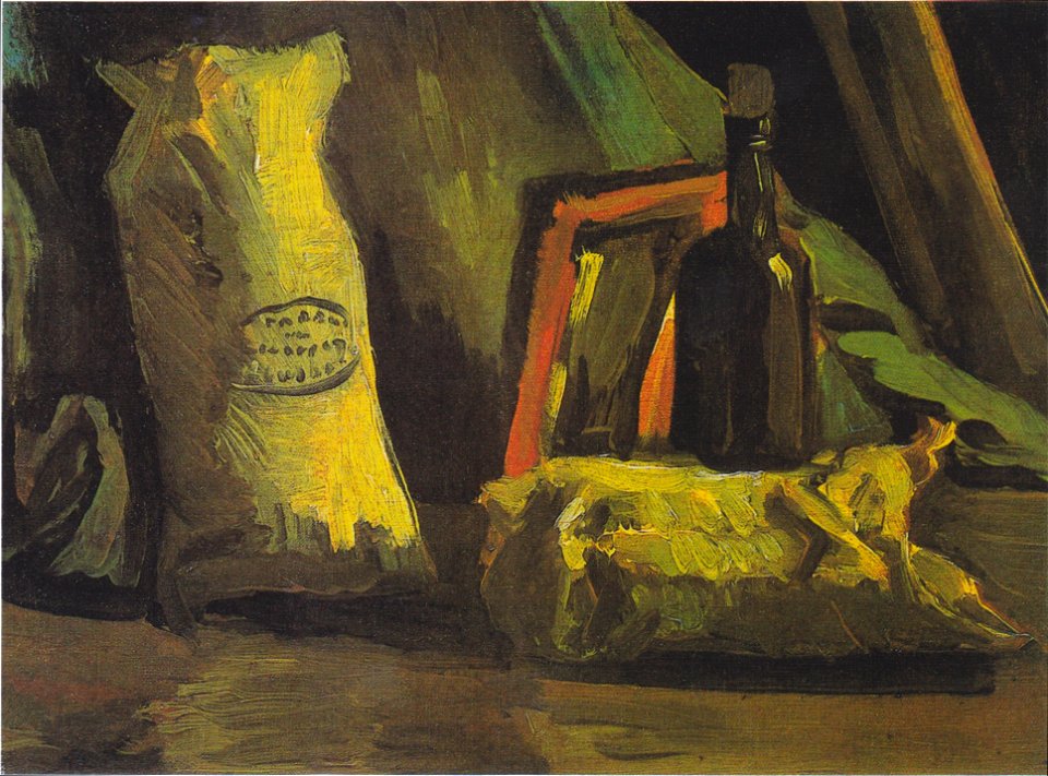 Van Gogh - Stillleben mit zwei Tüten und Flasche