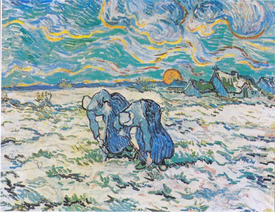 Van Gogh - Zwei grabende Bäuerinnen auf schneebedecktem Feld