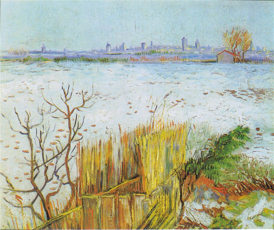 Van Gogh - Landschaft im Schnee mit Arles im Hintergrund