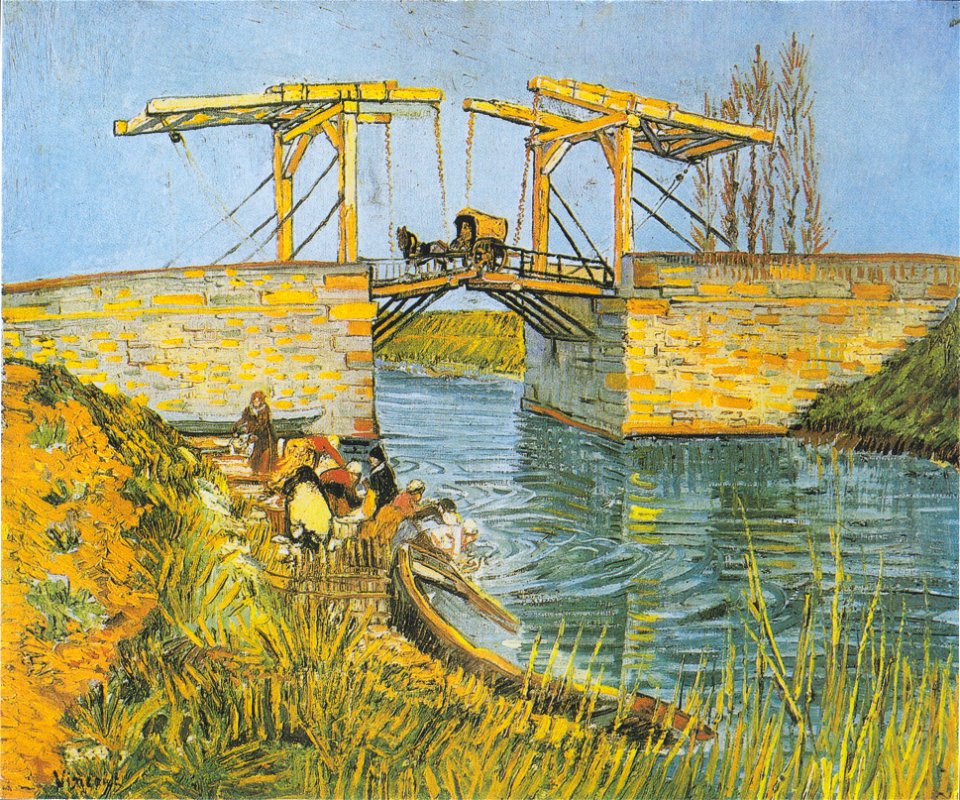 Van Gogh -Die Brücke von Langlois in Arles mit Wäscherinnen