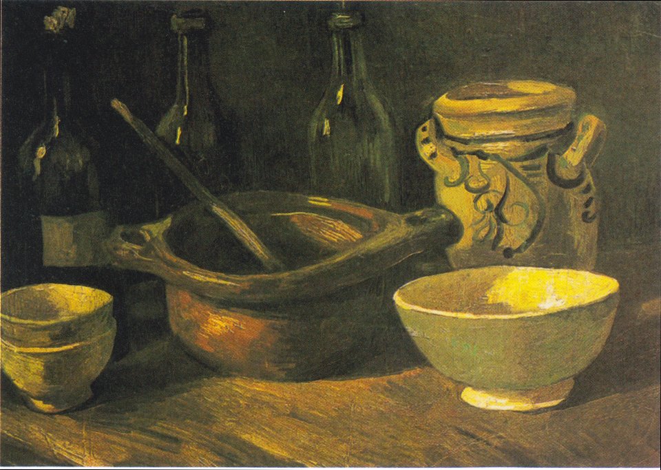 Van Gogh - Stillleben mit drei Flaschen und Steingut