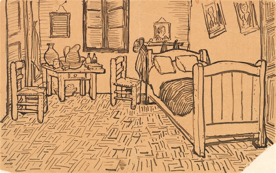 Vincent van Gogh - Vincent's Bedroom in Arles - Letter Sketch October 1888