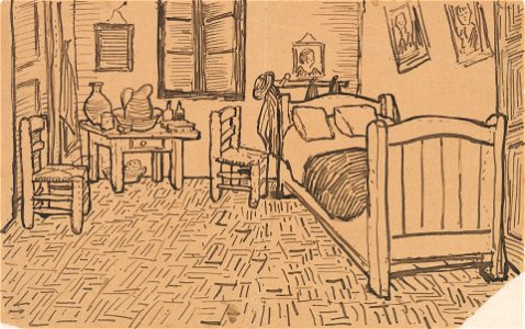 Vincent van Gogh - Vincent's Bedroom in Arles - Letter Sketch October 1888. Free illustration for personal and commercial use.