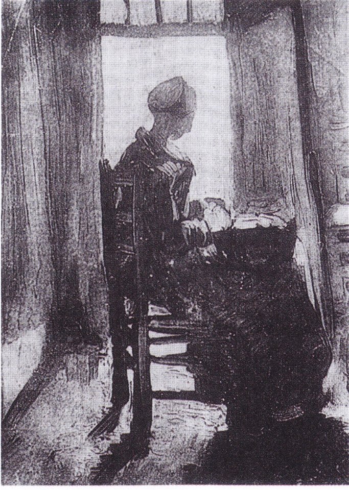 Van Gogh - Bäuerin vor einer Tür, kartoffelschälend