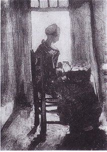 Van Gogh - Bäuerin vor einer Tür, kartoffelschälend