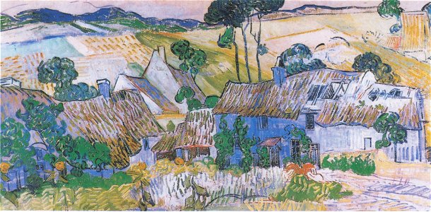 Van Gogh - Strohgedeckte Häuser vor einem Hügel