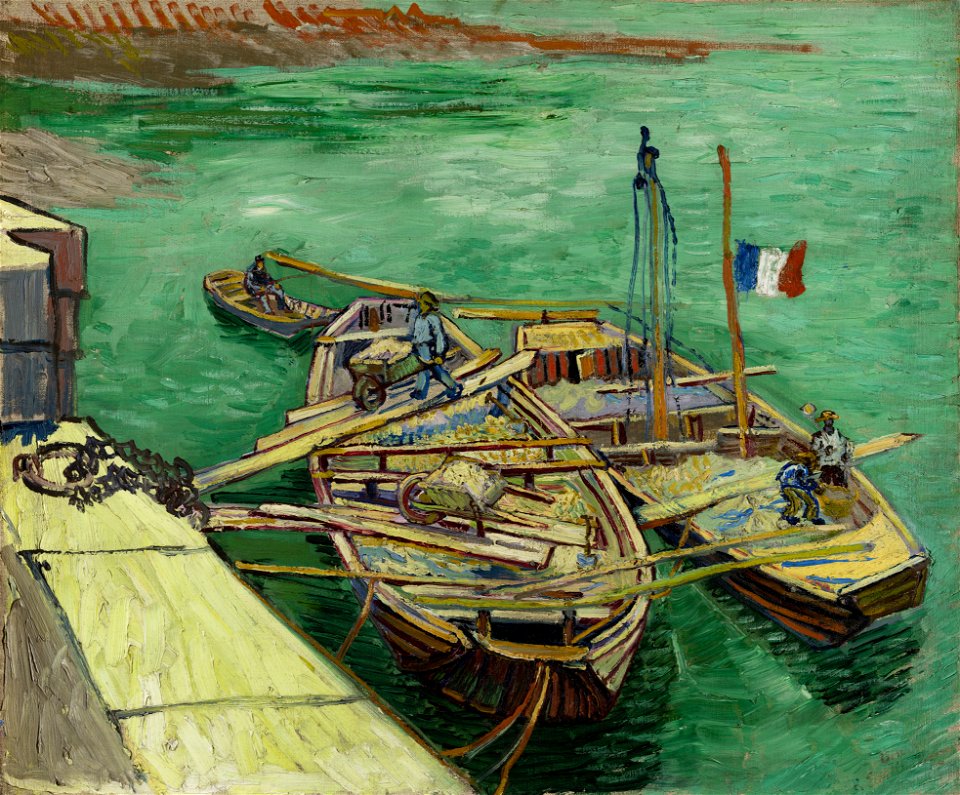 Vincent van Gogh - Quay with men unloading sand barges (1888)