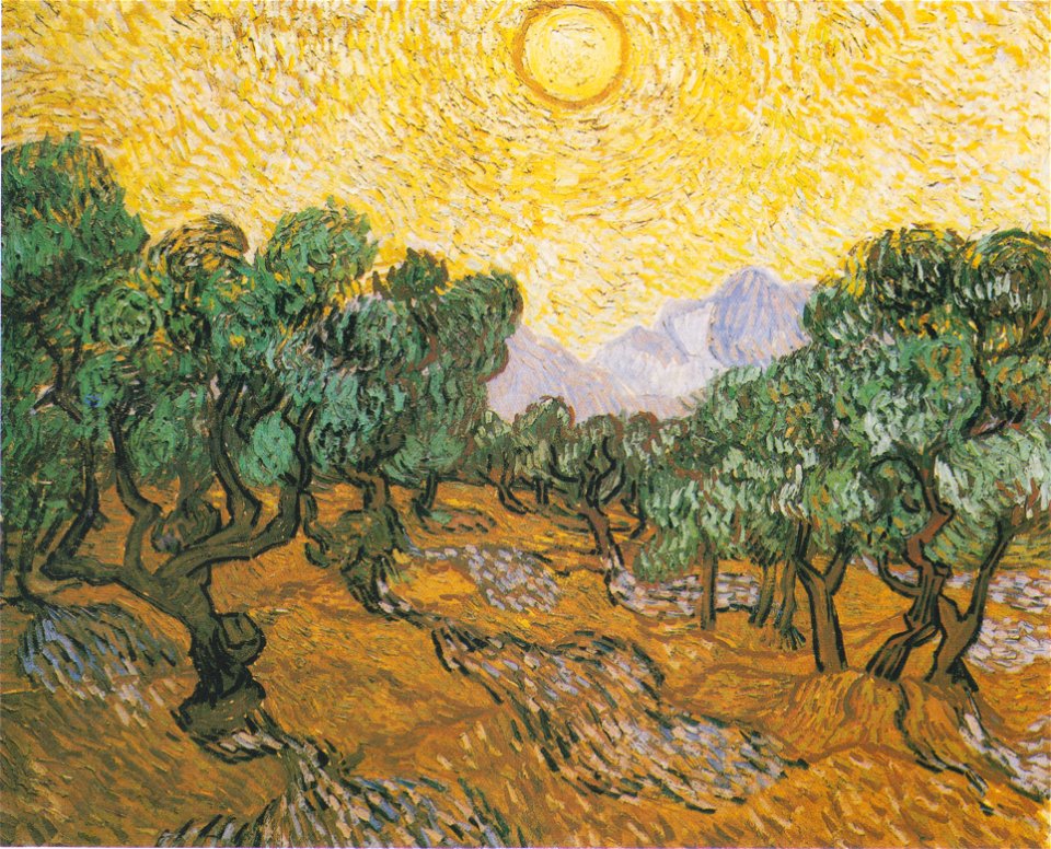 Van Gogh - Olivenbäume mit gelbem Himmel und Sonne