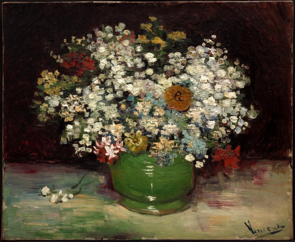 Vincent van Gogh - Zinnias et autres fleurs dans un vase, 1886 (Musée des beaux-arts du Canada)