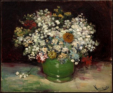 Vincent van Gogh - Zinnias et autres fleurs dans un vase, 1886 (Musée des beaux-arts du Canada)