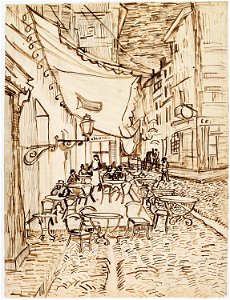 Vincent van Gogh. Café Terrace at Night. 1888. Reed pen and ink over pencil on laid paper, (65.4 x 47.1 cm). Dallas Museum of Art. Free illustration for personal and commercial use.