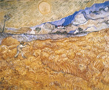 Van Gogh, Wheat Field with Reaper (Harvest in Provence). Free illustration for personal and commercial use.