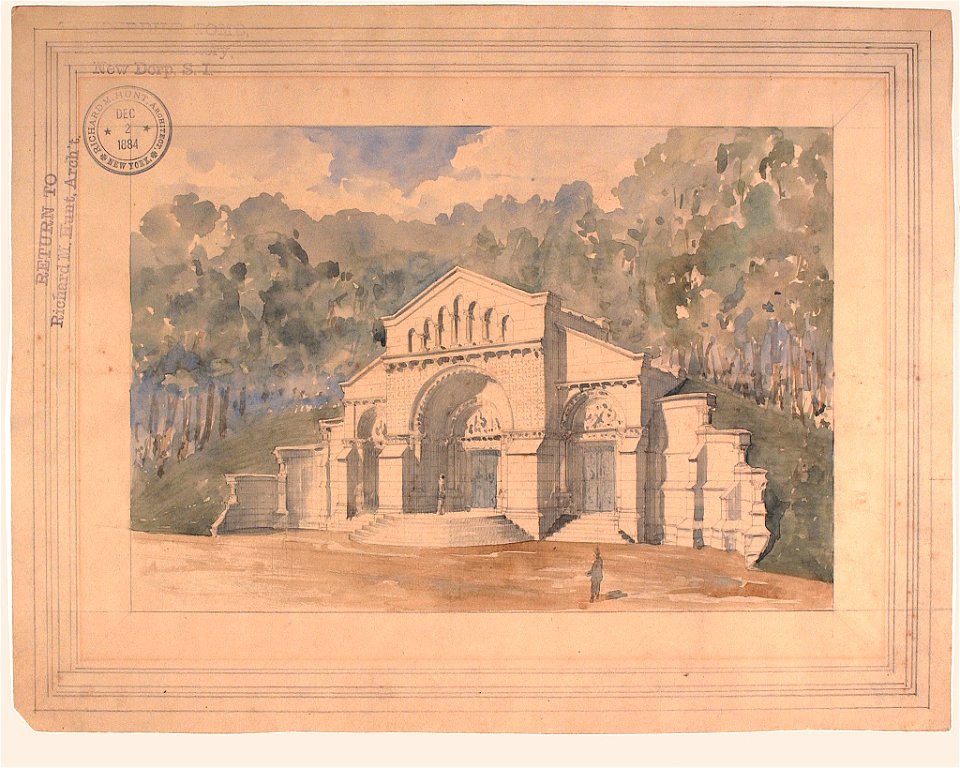 Vanderbilt mausoleum, Moravian Cemetery, New Dorp, Staten Island, New York. Façade. Rendering) - Richard M. Hunt, architect LCCN2017645655
