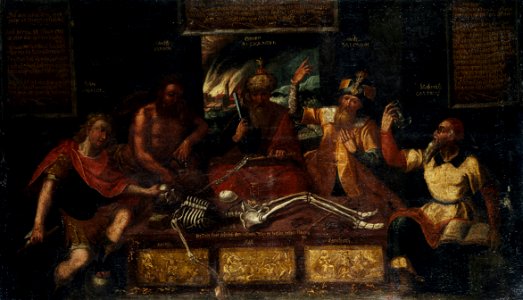 Vanitas-Allegorie Historische Gestalten und Skelett