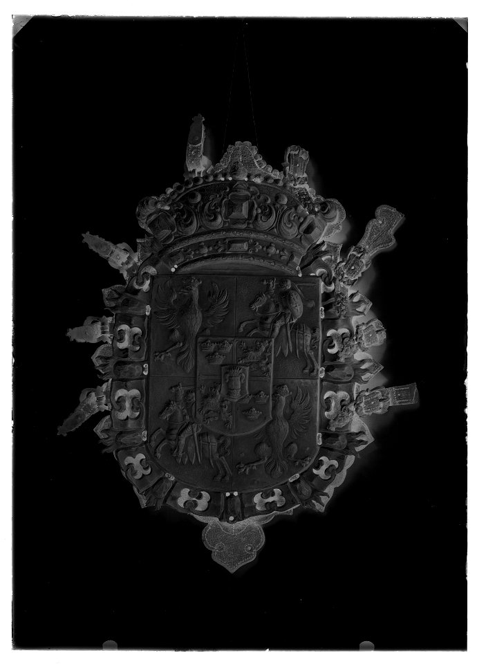 Vapensköld (däckelplåt) för seldon till Sigismund IIIs sexspann, Polen 1600-talets början - Livrustkammaren - 8894-negative