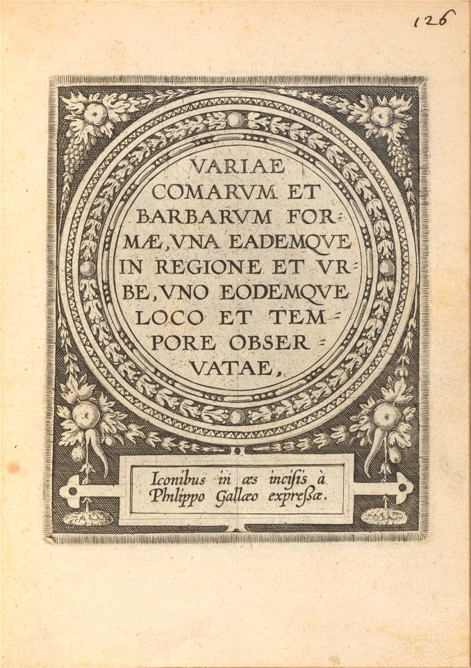 Variae Comarum et Barbarum formae, una eademque in regione et urbe, uno eodemque loco et tempore observatae (page de titre) print by Philip Galle, S.V 89249, Prints Department, Royal Library of Belgium