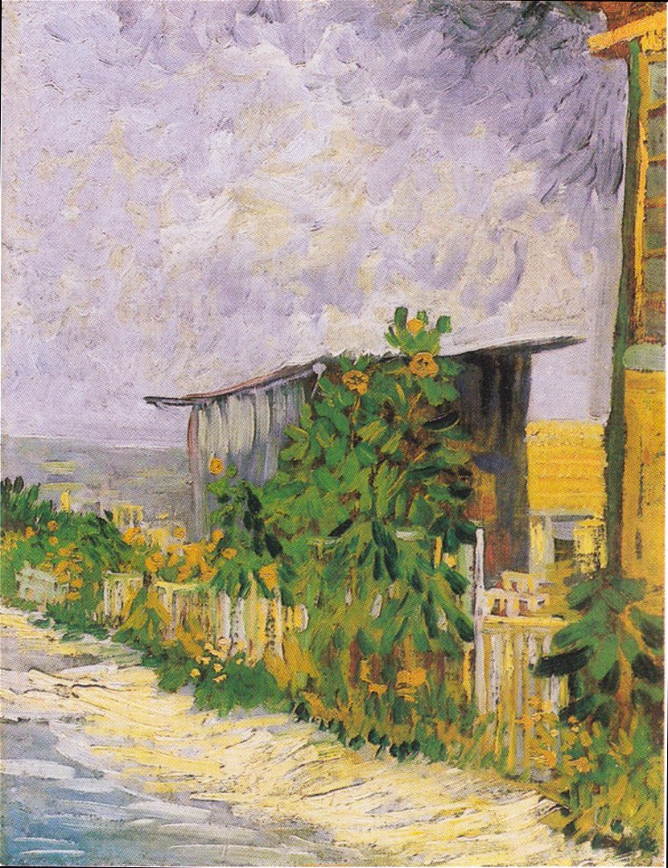 Van Gogh - Schuppen am Montmartre mit Sonnonblume