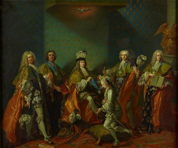 Van Loo - Louis XV remettant le cordon de l'ordre du Saint-Esprit au comte de Clermont dans la chapelle de Versailles, 3 juin 1724