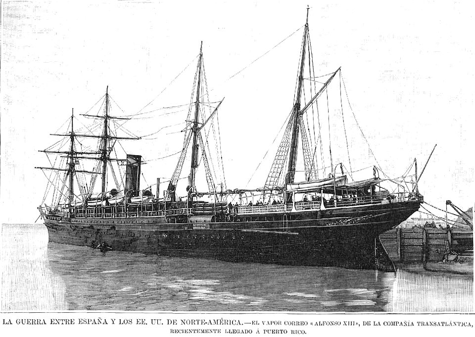 Vapor correo Alfonso XIII, Compañía Transatlántica, gravado de 1898