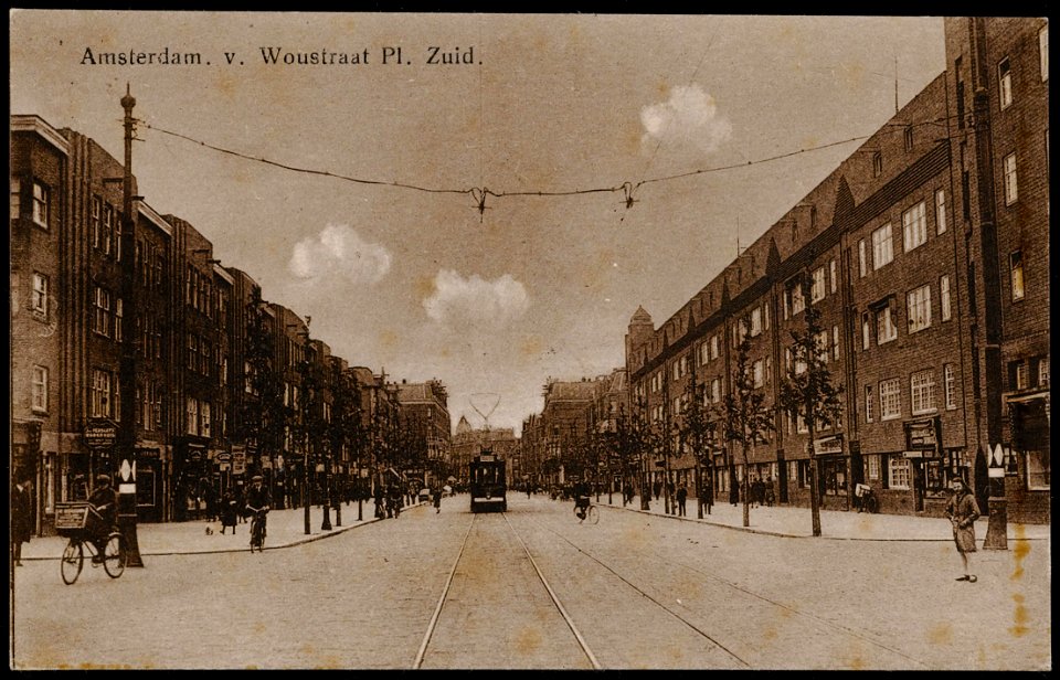 Van Woustraat gezien richting Ceintuurbaan. In het verschiet de toren van het Paleis voor Volksvlijt, Afb PRKBB00249000004