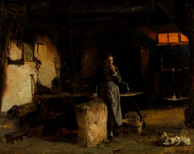 Benjamin Vautier - Kücheninterieur mit in Gedanken versunkener Magd