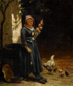 Benjamin Vautier - Junge Spinnerin vor dem Haus