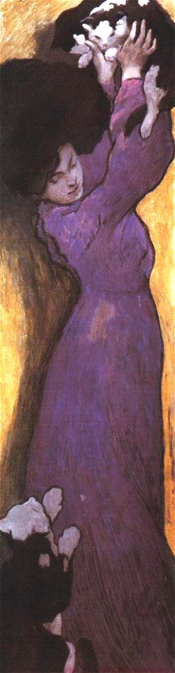 Vaszary Woman in Lilac Dress with Cat 1900