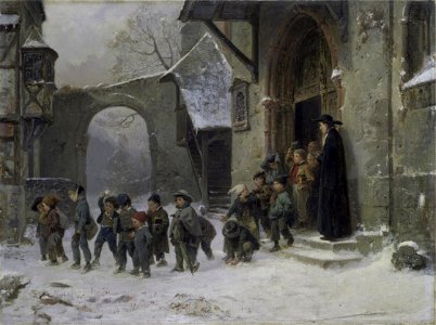 Benjamin Vautier Snow scene (Children leaving school) VA