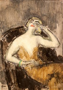 Vaszary - Yellow dressed lady in an armchair