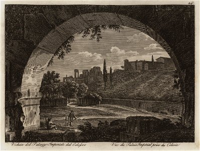 Veduta del Palazzo Imperiale dal Colosseo - Li Monumenti Piú Celebri Di Roma Antica E Moderna Disegnati Da Vero Ed Incisi Dai Migliori Artisti Rome Presso Po - 1850